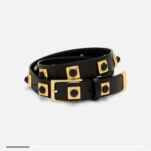 AUREUM Black Leather Belt with Gold Accents